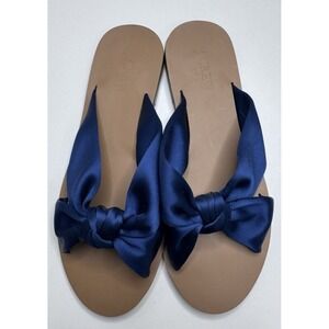 J. Crew Women's Blue Satin Knot Slide Sandals Size 7